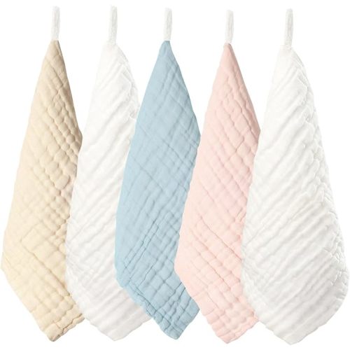 MOMSMENU Baby Washcloths Muslin Baby Washcloth 100% Natural Cotton 6 Layer Gauze Supersoft Newborn 10x10Inch 5 Pack