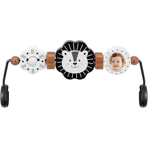 iGRATENS Baby Bjorn Bouncer Toy Bar, New Model Wooden Toy with Mirror for Baby Bouncer Soft & Bliss, Easy to Attach & Remove, Child-Friendly Material, Early Identification Black and White Toys, Lion