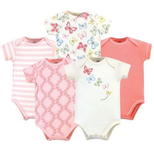 Touched by Nature Baby Girl Organic Cotton Bodysuits 5pk, Butterflies, 9-12 Months