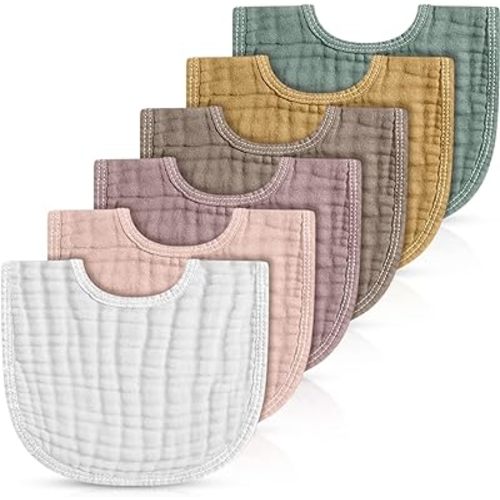 Frienda 6 Pcs Muslin Burp Cloths for Baby Cotton Burping Cloth Teething Bandana Bibs 6 Absorbent Layers for Baby Boy Girl(Stylish Color)