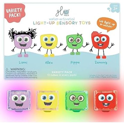 Glo Pals Water-Activated Light-Up Cubes for Sensory Play – 12 Pack - Valentine Day Gift