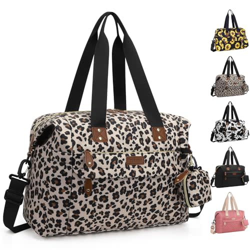Pritent Diaper Bag Tote - Diaper Baby Bags with Pacifier Case, Shoulder Straps, Stroller Clips, Waterproof Large Mommy Maternity Travel Baby Bag for Mom and Dad, Leopard, Medium