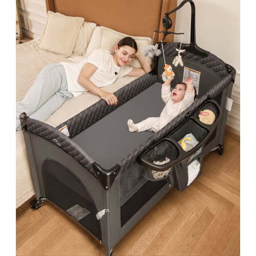 babyeap, 5-in-1 Baby Bassinet with Playard Mode & Changing Table, Gray