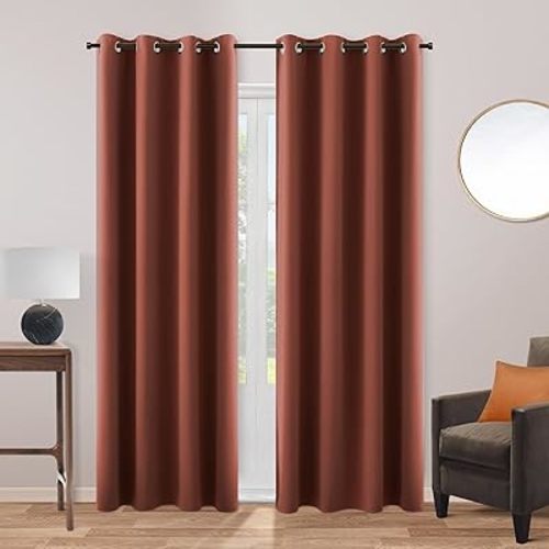 KOUFALL Terracotta Boho Curtains Blackout for Bedroom,Vintage Cozy Farmhouse Rustic Blackout Fall Rust Color Earthy Western Curtains for Living Room 84 Inches Long 2 Panels Set