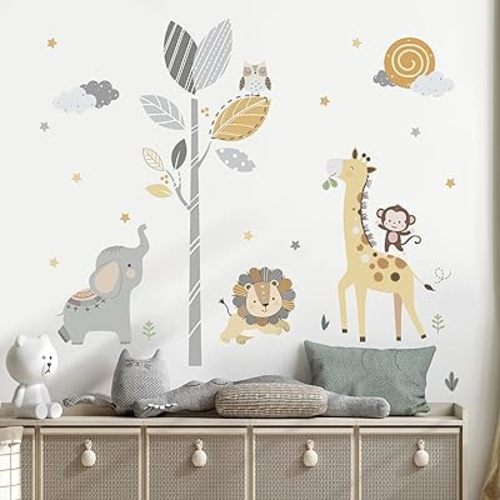 decalmile Animal Wall Decals Elephant Lion Wall Stickers Baby Nursery Baby Room Daycare Wall Decor
