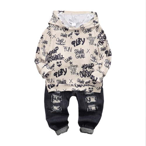 Toddler Baby Boys Clothes Baby Boy 2PCS Outfits 18-24 Months Boys Letter Print Long Sleeve Hooded Top Jeans Pants Set
