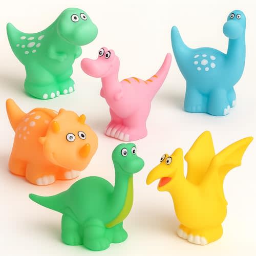 Dinoland Bath Buddies Baby Bath Toys 6-12 Months, Infant Floating Dinosaur Bathtub Toys for Toddlers 1-3, Soft Bath Toys for Babies
