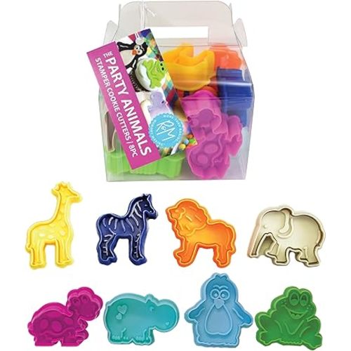 R&M Animal Cookie Stamper, Zoo Animal, Giraffe, Zebra, Lion, Elephant, Turtle, Hippo, Penguin, Frog, 2 Inch, 8 Piece Set