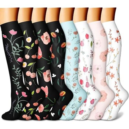 CHARMKING Compression Socks for Women & Men Circulation (8 Pairs) 15-20 mmHg Best Calf Socks Support for Athletic Cycling