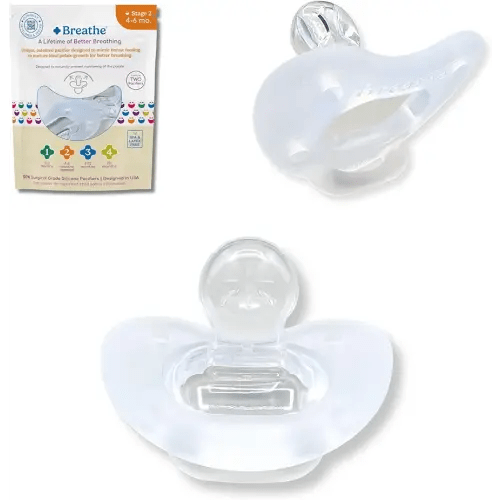 Breathe Baby Pacifier – Patented Design for Natural Oral & Facial Development - BPA-Free, Latex-Free, Pediatrician Developed - Dishwasher Safe 2 Pack (Stage 2: 4-6 Months)