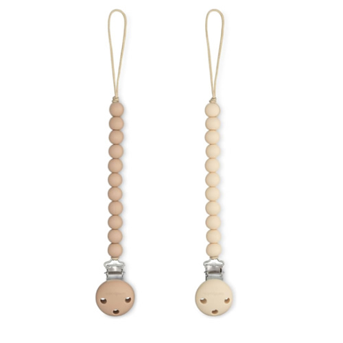 Comfy Cubs Pacifier Clips 2 Pack - 100% Food Grade Silicone Baby Pacifier Clips, BPA & PVC Free - CPSIA Certified, Lightweight and Flexible Baby Gifts - Beige & Light Beige