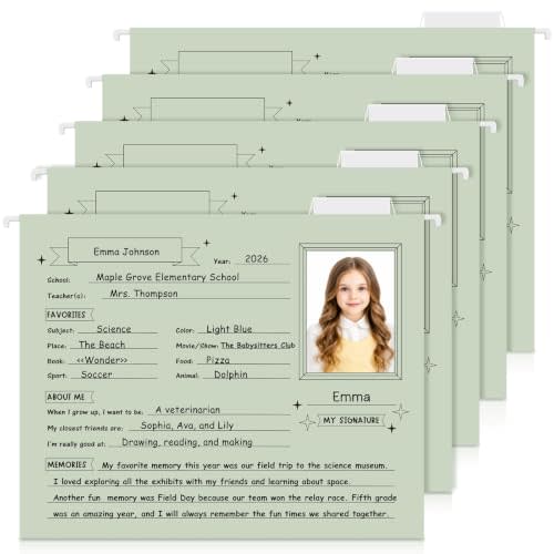 Glenmal 25 Pack School Years Memory File Folders Memory Pages Letter Hanging Files School Keepsake Organizer Questionnaire for Kids K-12 Student Info Record Personal Growth Tracking(Green)