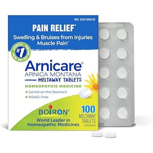 Boiron Arnicare Tablets - 100 Count for Pain Relief from Muscle Pain, Joint Soreness, Swelling from Injury or Bruises - Arnica Meltaway Tabs