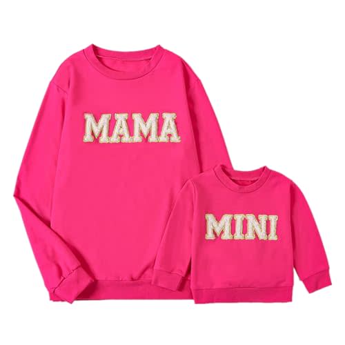 ZAXARRA Mommy and Me Matching Outfits Long Sleeve Crewneck Pullover Tops Mama Sweatshirt Mama and Mini Clothes