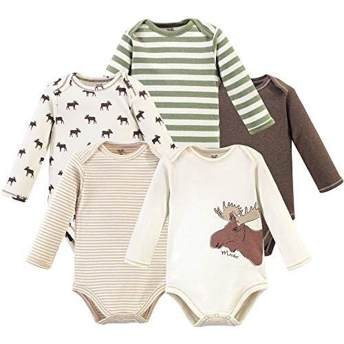 9-12 MONTHS - Touched by Nature Baby Organic Cotton Long-Sleeve Bodysuits, Moose, 9-12 Months