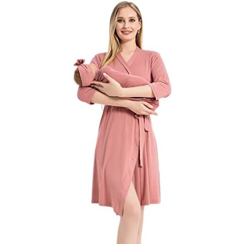 Galabloomer Maternity Robe and Receiving Blanket, Matching Mommy Labor Robe