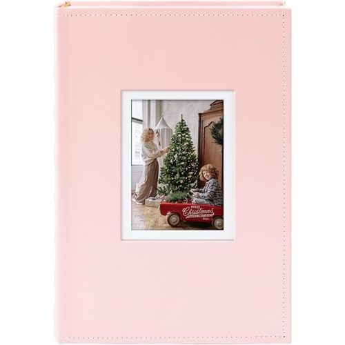 Golden State Art, Faux Leather Photo Album Hold 300 4x6 Photos with Memo Writing Space,Great for Wedding Family Christmas(DIY Cover,Color:Pink)