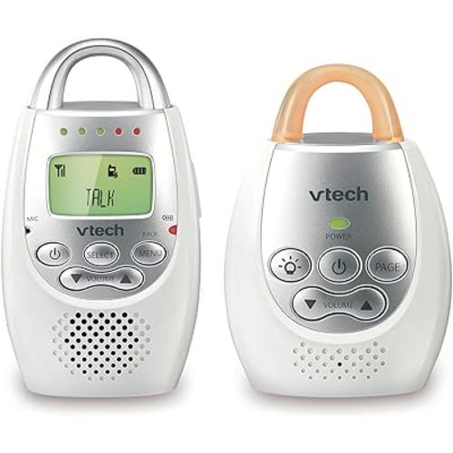 VTech Communications DM221 Audio Baby Monitor with up to 1,000 ft of Range, Vibrating Sound-Alert, Talk Back Intercom & Night Light Loop, White/Silver