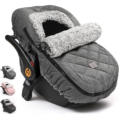ACRABROS Car Seat Cover Baby: Winter Infant Carseat Canopy for Boy Girl Newborn, Zipper Peeping Window, Warm Cozy Cold Weather Waterproof Fitted, Heather Grey