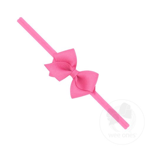 Wee Grosgrain Bow on Matching Skinny Nylon Band - HOT PINK | Wee Ones Hair Bows & Accessories