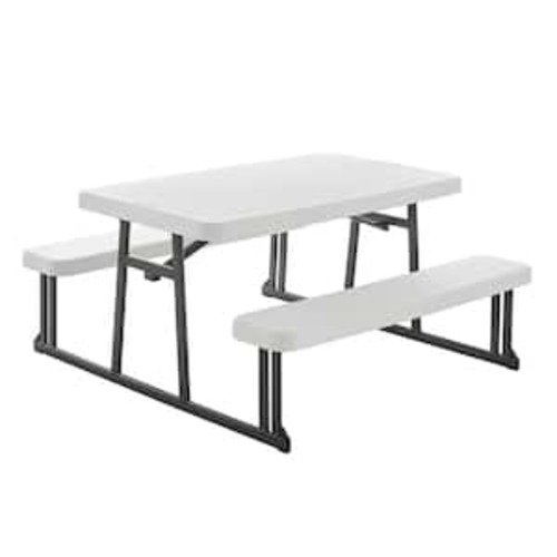 Kids 1 Piece Almond and Bronze Resin Top Portable Indoor/Outdoor Folding Picnic Table, Seats 4