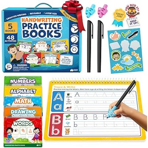 Magic Grooved Writing Practice For Kids - Grooved Handwriting Practice For Kids 5-7 8-10 Magic Copybooks - Tracing Books For Ages 3-5, Preschool Learning Activities, 3 Year Old Boy Gifts for Grandkids