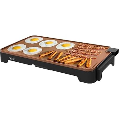 bella XL Electric Ceramic Titanium Griddle, Make 15 Eggs At Once, Healthy-Eco Non-stick Coating, Hassle-Free Clean Up, Large Submersible Cooking Surface, 12" x 22", Copper/Black