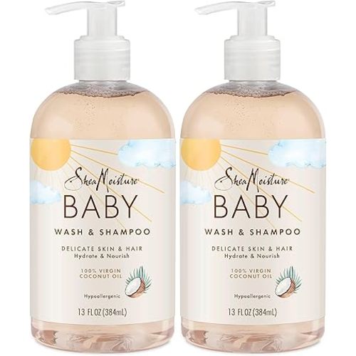 SheaMoisture Baby Wash and Shampoo 100% Virgin Coconut Oil for Baby Skin Cruelty Free Skin Care 13 oz (Pack of 2)