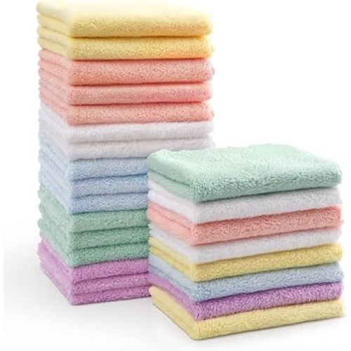 HOMEXCEL Baby Washcloths 24 Pack Microfiber Coral Fleece Soft Wash Cloths