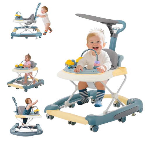 YUCHANG 5-in-1 Baby Walker ,for Boys and Girls , 6 -24 Months - Foldable, Height Adjustable with Wheels (Green)