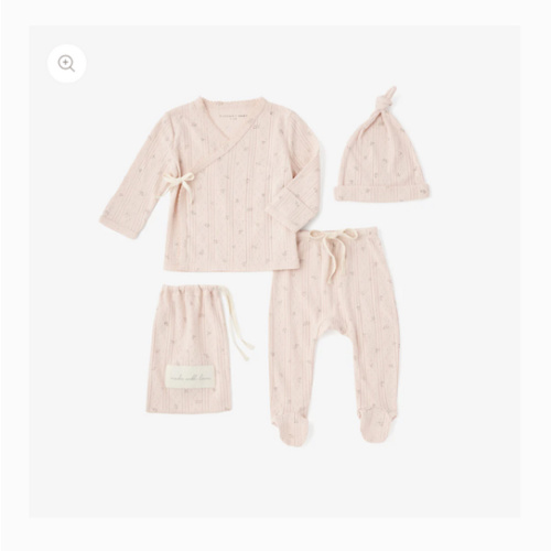 Blush Floral Organic Cotton Pointelle Layette 3 Pc Gift Set
