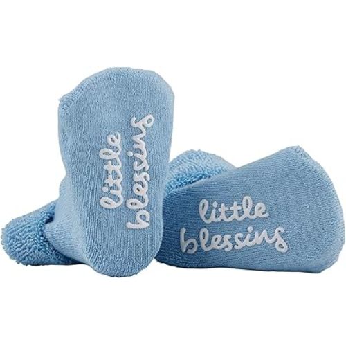Stephan Baby Non-Skid Socks with Inspirational Phrases, Little Blessing, Blue, Fits 3-12 Months