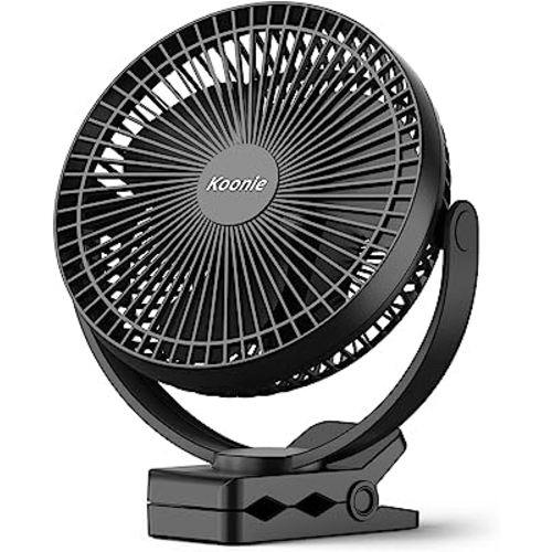 Koonie 10000mAh Clip on Fan Rechargeable, 8-Inch Battery Operated Desk Fan, USB Fan with 4 Speeds, Strong Airflow Sturdy Clamp for Golf Cart Office Desk Outdoor Travel Camping Tent Gym Treadmill,Black