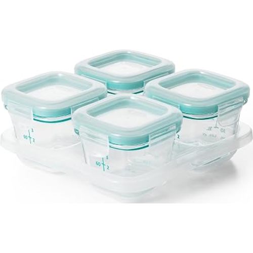 OXO Tot Glass Baby Blocks Food Storage Containers, Teal, 4 oz