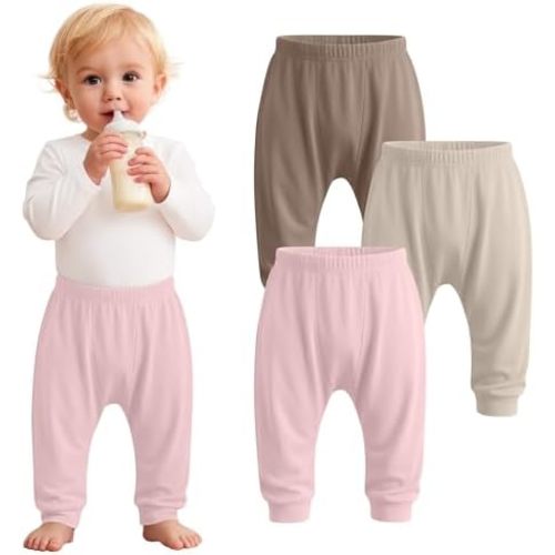 3 Pack Baby and Toddler Boys Girls Pants Elastic Waist Pull On Sweatpants Unisex Infant Jogger Pants for 6M-3T