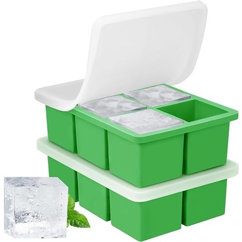 Large Ice Cube Tray 2-Pack, Large Silicone Ice Cube Molds for Whiskey, 2-Inch Big Square Ice Trays for Freezing, Whiskey Ice Cubes Mold for Cocktails