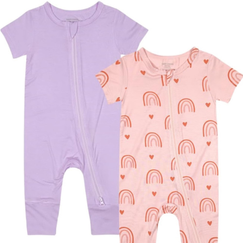 Teach Leanbh Baby Boys Girls 2 Pack Bamboo Viscose Pajamas 2 Way Zipper Short Sleeve Romper Jumpsuit Sleep and Play