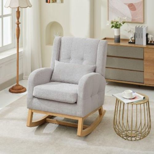 Hyleory Chenille Rocking Chair, Upholstered Rocking Chair,Modern Accent Chair with High Back Comfy Armchair for Living Room Bedroom,Gray