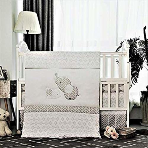 La Premura Baby Elephants Nursery Crib Bedding Sets – Gray Elephants & Puppy 3 Piece Standard Size Grey Crib Set - Unisex Nursey Bedding and Neutral Decor - Grey Elephant