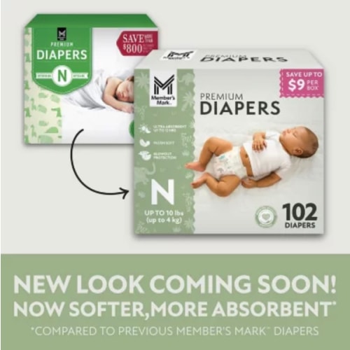 Member's Mark Premium Baby Diapers, Sizes: Newborn-108 count (up to 10lbs) - Sam's Club
