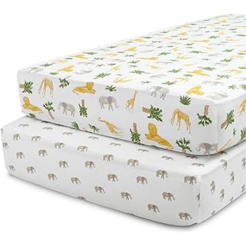 Delta Children Fitted Crib Sheets for Girls and Boys - Crib Sheet for Standard Crib and Toddler Mattresses - 28x52 Inch (Pack of 2), Safari Friends