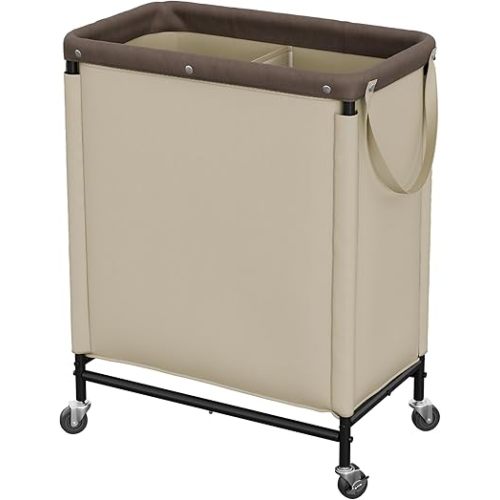 StorageWorks Laundry Hamper 2 Section, 100L Rolling Laundry Sorter Cart with Removable and Washable Liner Bag, Clothes Hamper with Wheels and Handle for Laundry Room and Bedroom, Light Khaki