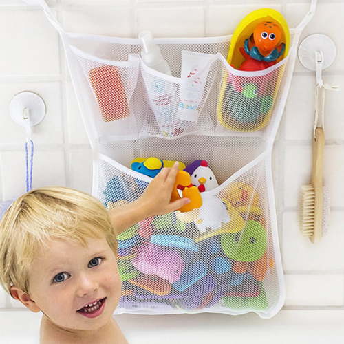 Mesh Bath Toy Organizer - Hanging Bath Toy Holder, with Suction & Adhesive Hooks, Mesh Net Shower Caddy for Kids Bathroom Decor, Bedroom Toy Organizer