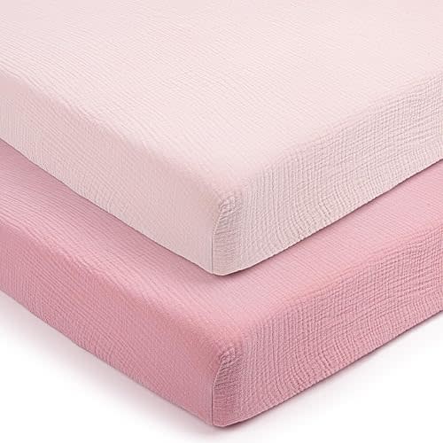 lulumoon Pack and Play Sheets for Girls: Soft Muslin Cotton for Playard Mattress - Stretchy Snug Fit for Graco Pack n Play