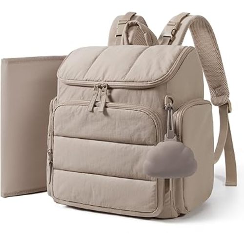 mommore Diaper Bag Backpack, Baby Bag with Waterproof Changing Pad and Stroller Straps for Toddler, Diaper Backpack for Mom Dads with Insulated Pockets & Pacifier Case, Baby Essential, Checkered Khaki