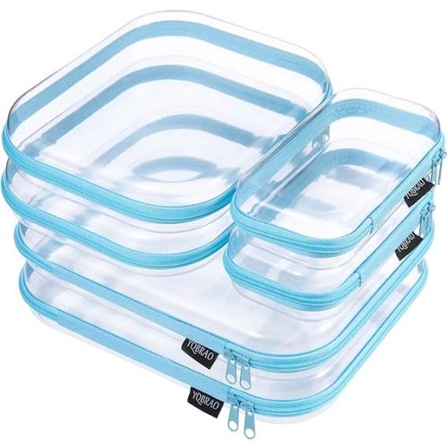YQBRAO 6 Pack Clear Hard Shell Zipper Case, 1.2mm Heavy Duty Crush-Proof Diaper Bag Organizer Pouches, TSA Approved Travel Makeup Bag for Toiletries & Electronics, (2L, 2M, 2S) Multi-Size Storage Set