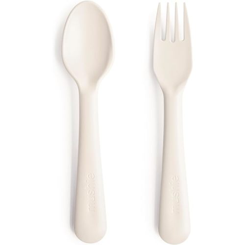 mushie Flatware Fork and Spoon Set for Toddlers | Made in Denmark (Ivory)