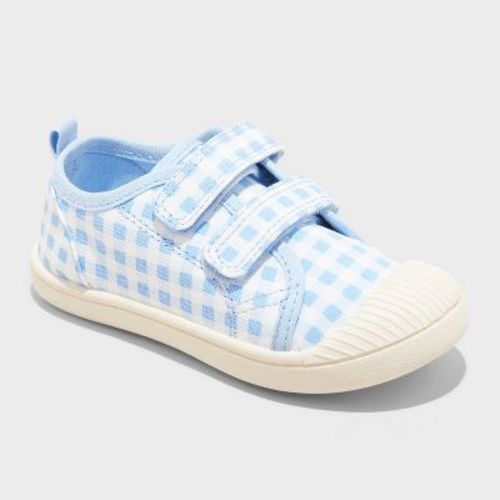 Toddler Parker Sneakers - Cat & Jack™ Blue 12t: Machine Washable Canvas, Hook And Loop Closure, Gingham Check Pattern