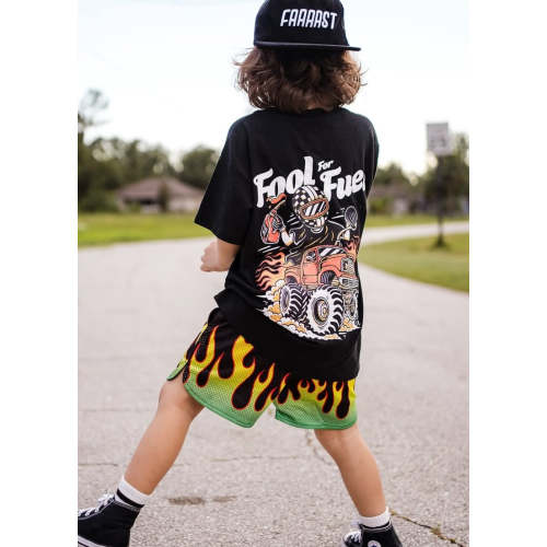 Heater Flame Mesh Shorts - Green | Little Trouble
