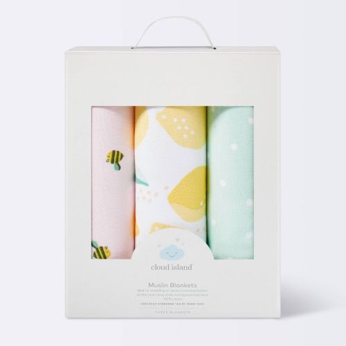 Muslin Swaddle Blanket Honeybee 3pk - Cloud Island™ Pink/Yellow